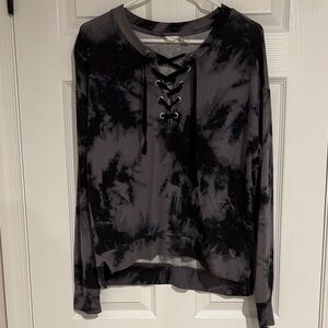 Mudd Black Tie-Dye Lace-Up Sweatshirt
